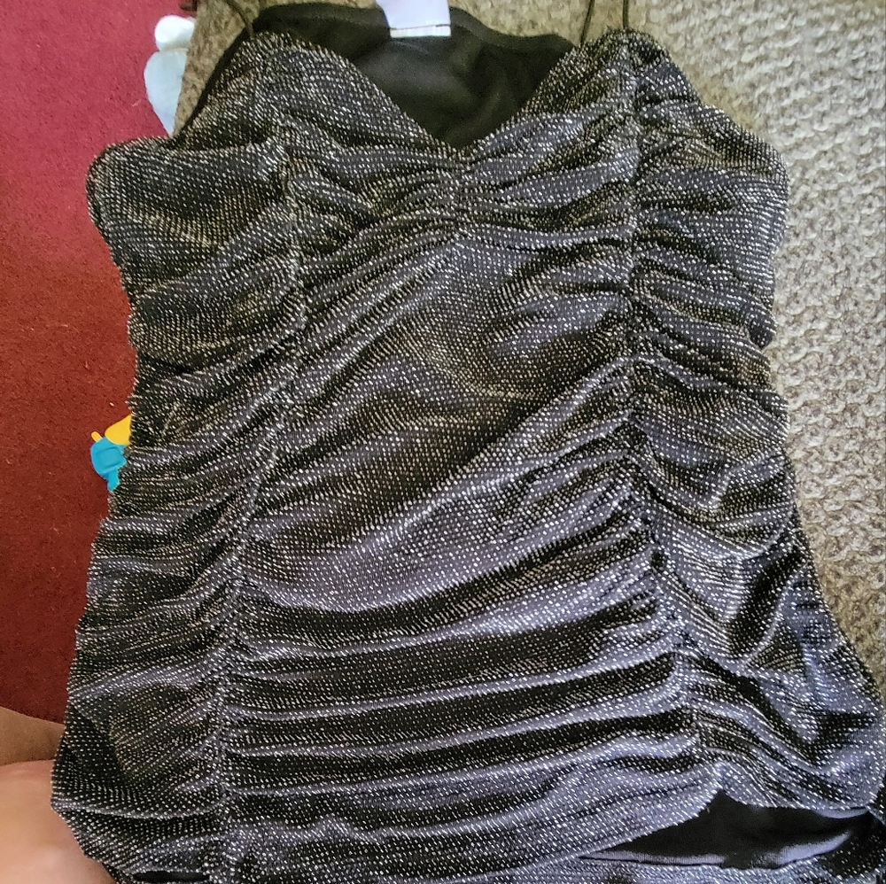 Black and Silver Ruched Camisole